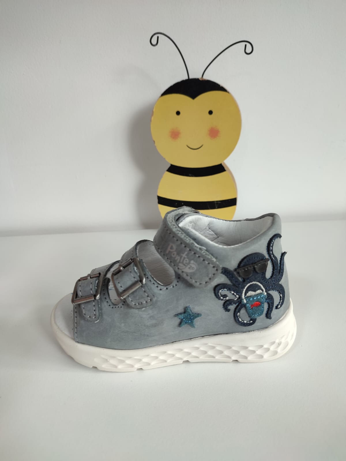 Sandale supinate din piele naturala Ponte20/ Grey